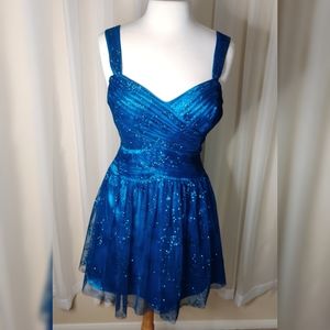 MXI  Juniors Homecoming/ Prom Blue Tulle Glitter Fit & Flare Dress